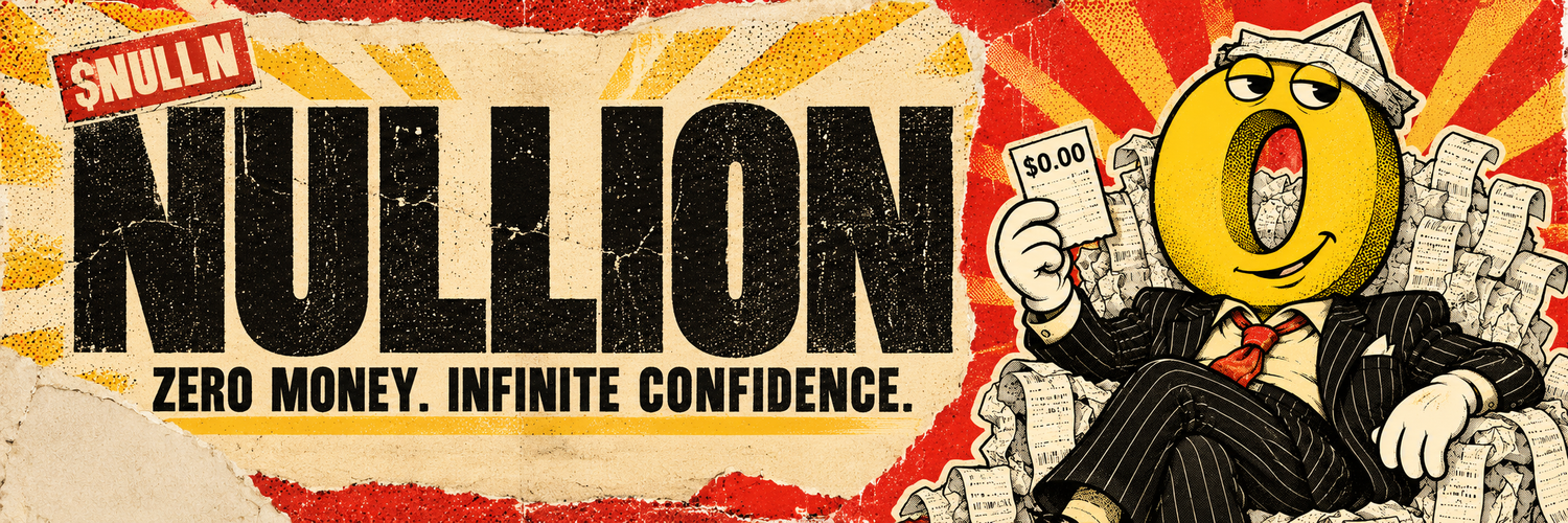 NULLION street poster banner: Zero money. Infinite confidence.